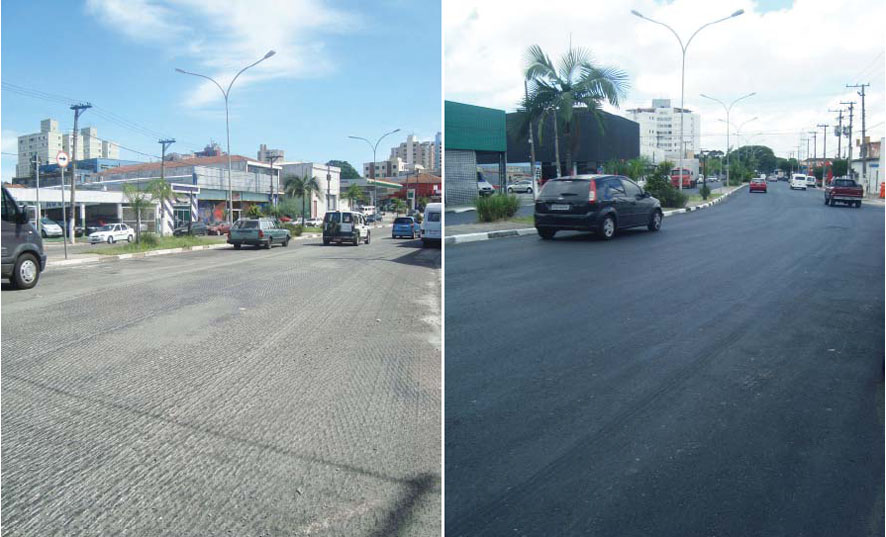 Avenida Joaquina Ramalho antes e depois do recapeamento